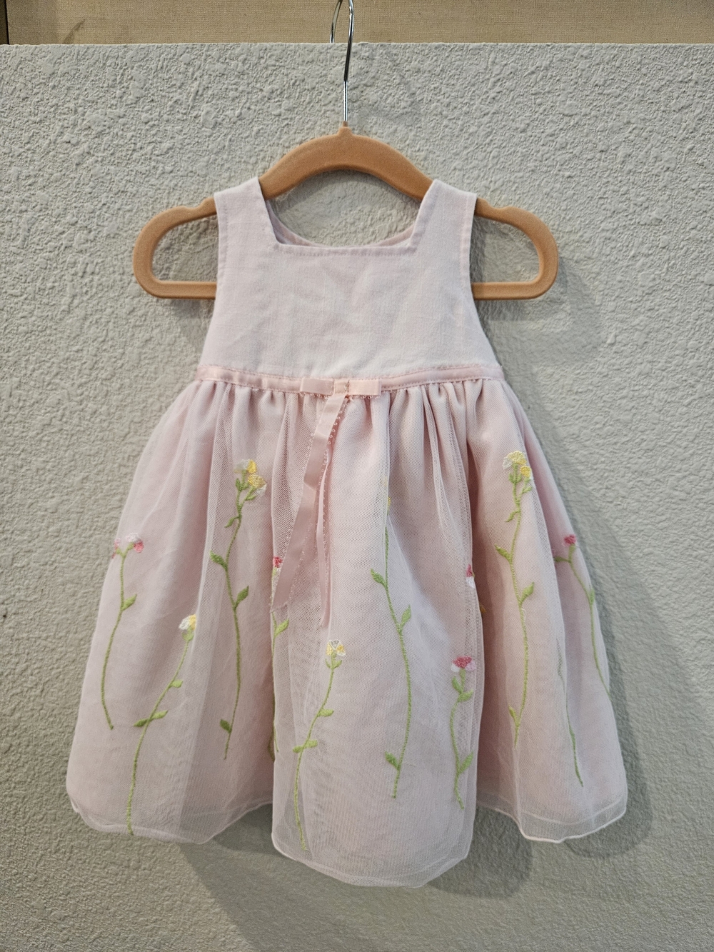 Youngland Light Pink Embroidered Floral Party Dress
